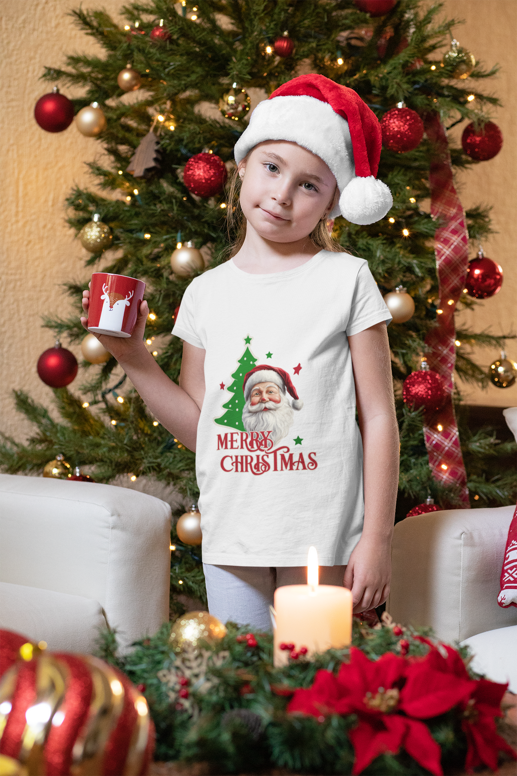 Santa Cheer Girl's Crew Neck T-Shirt