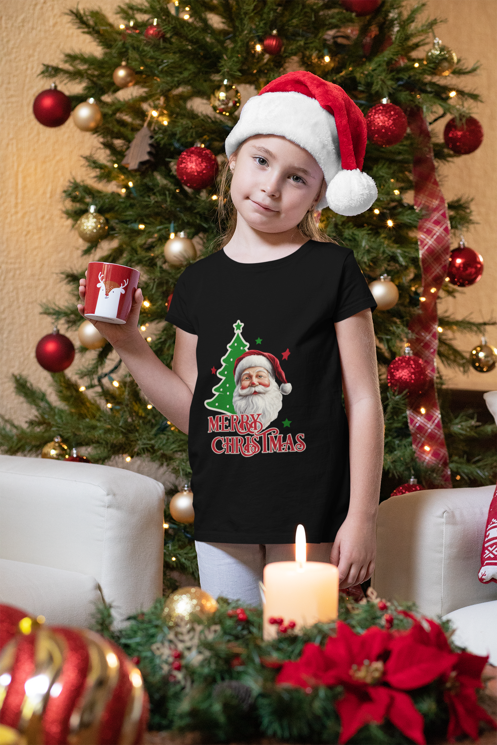 Santa Cheer Girl's Crew Neck T-Shirt