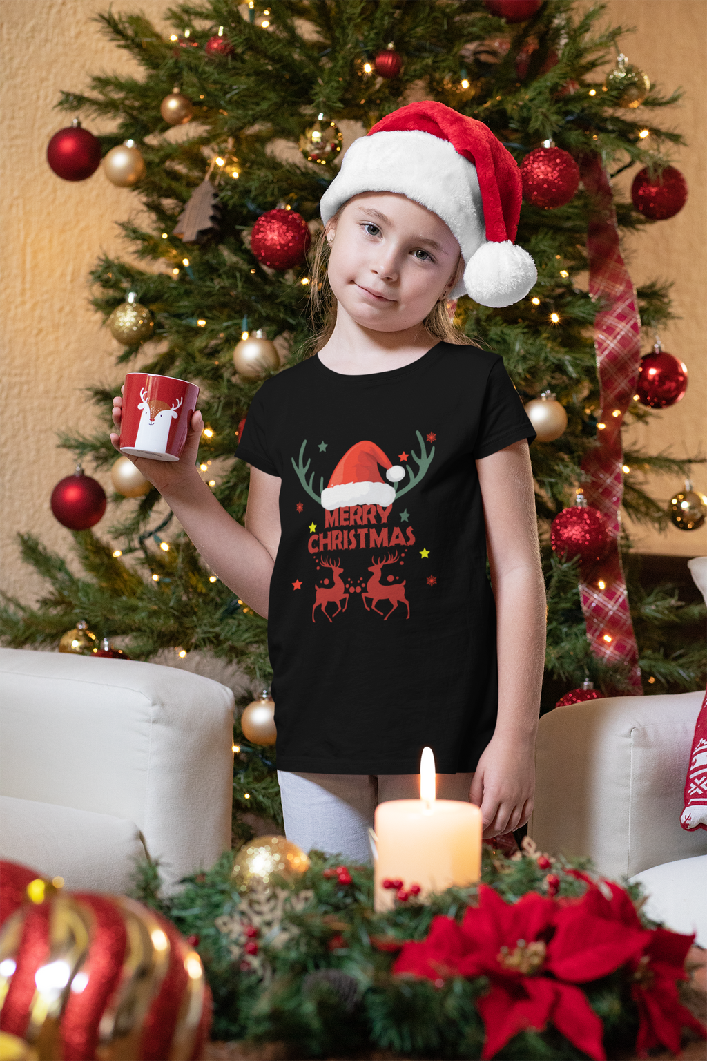 Jingle Antler Girl's Crew Neck T-Shirt