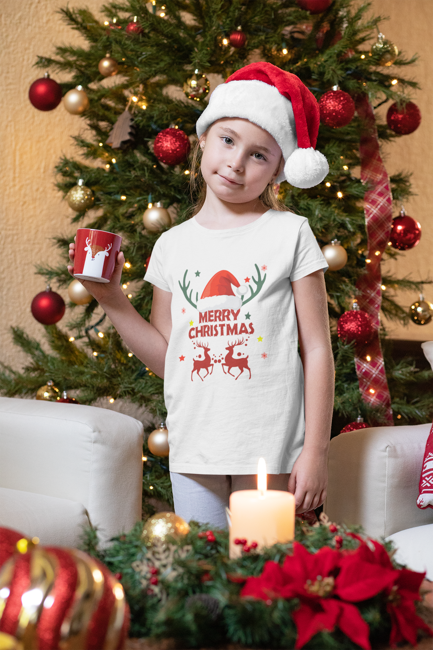 Jingle Antler Girl's Crew Neck T-Shirt