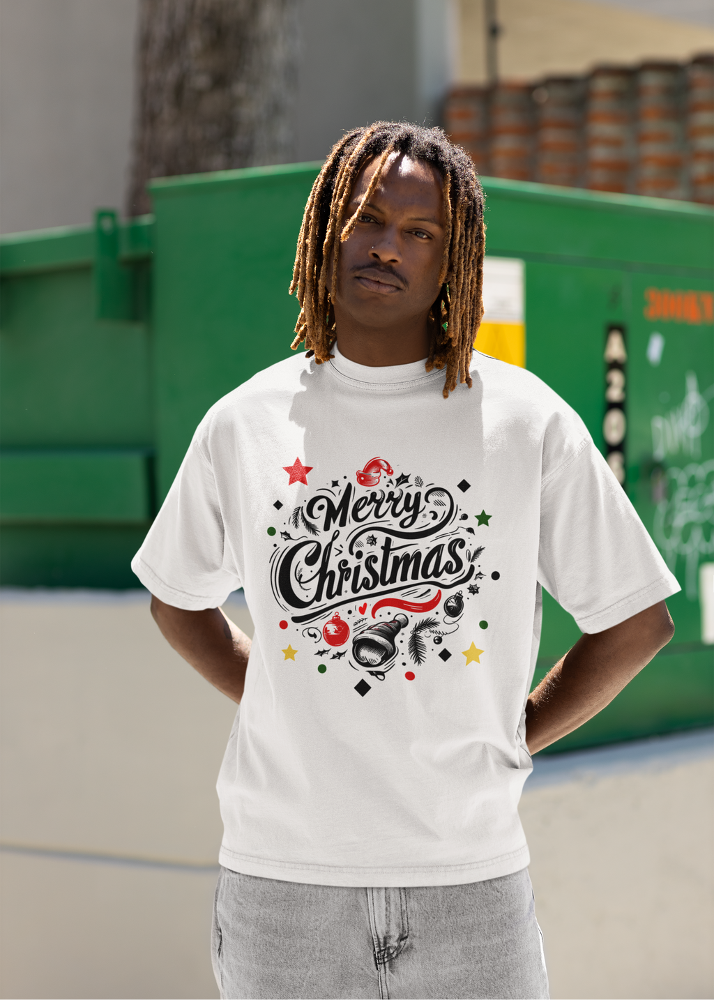 Merry Christmas Dark Font Unisex Terry Oversized Tee